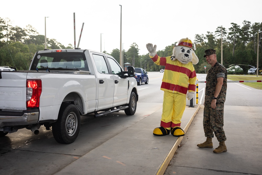 Sparky the Fire Dog Greets Visitors at the MCAS New River Gate