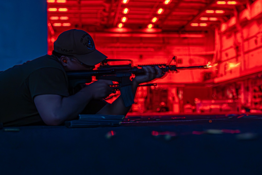 USS San Antonio (LPD 17) conduct M4 qualification shoot