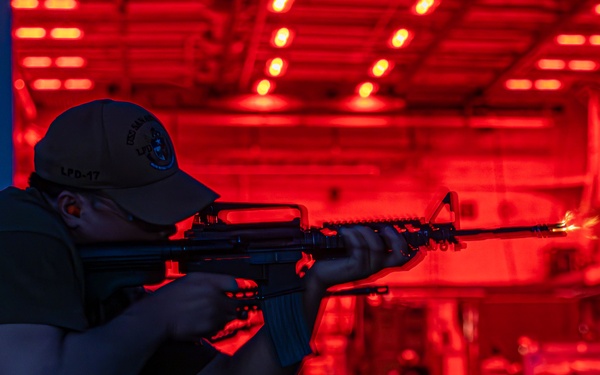 USS San Antonio (LPD 17) conduct M4 qualification shoot