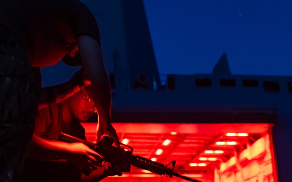 USS San Antonio (LPD 17) conduct M4 qualification shoot