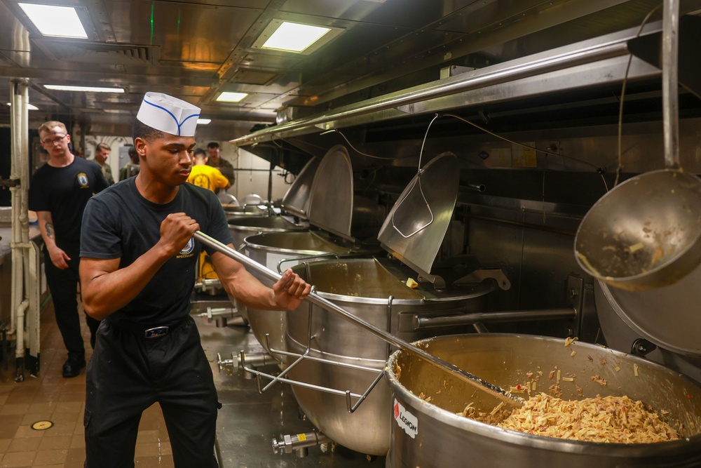 Iwo Jima Sailors Prepare Food in the Galley