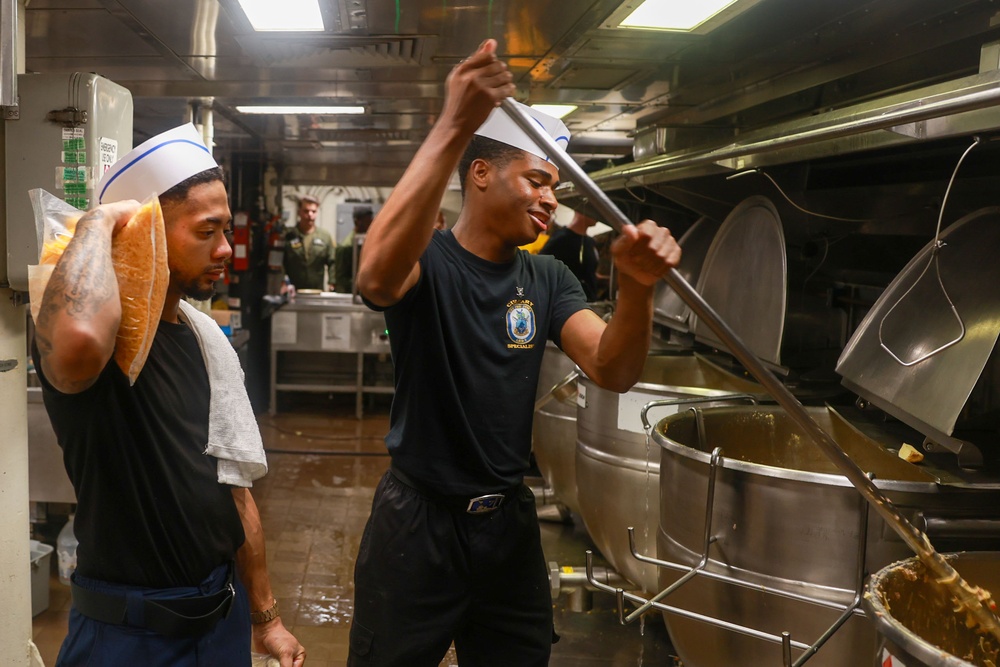 Iwo Jima Sailors Prepare Food In the Galley
