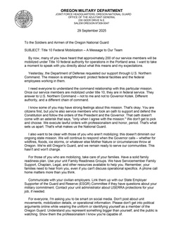 Brig. Gen. Alan R. Gronewold Letter to the Forces [Image 1 of 2]