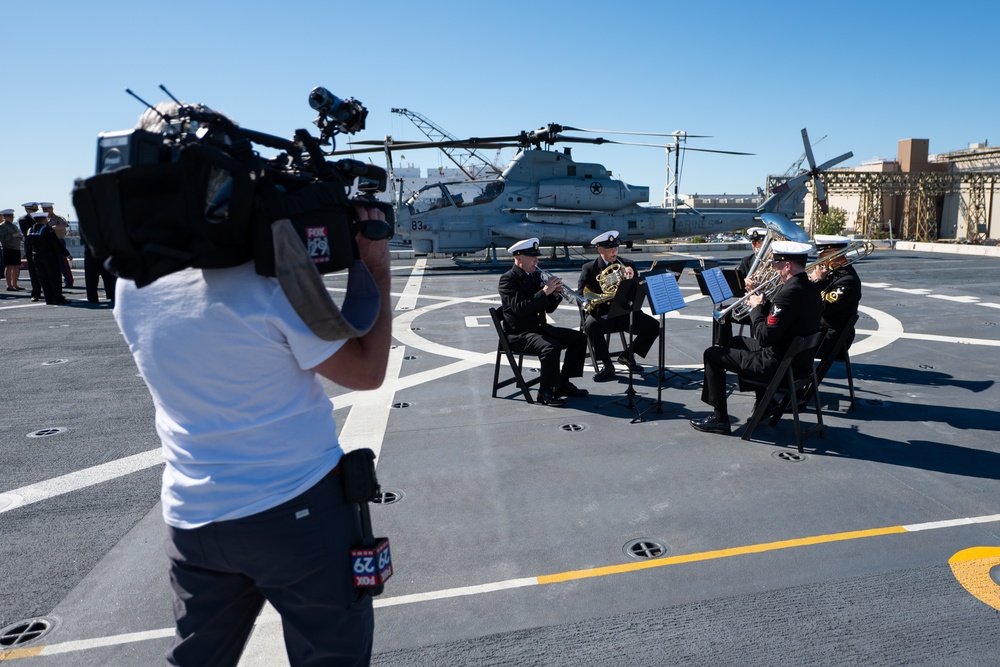 U.S. Navy Band performs for media touring USS Arlington