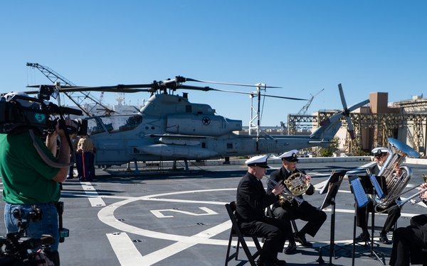 U.S. Navy Band performs for media touring USS Arlington