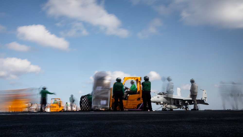 USS Gerald R. Ford (CVN 78) Conducts Replenishment-at-Sea in the Mediterranean Sea
