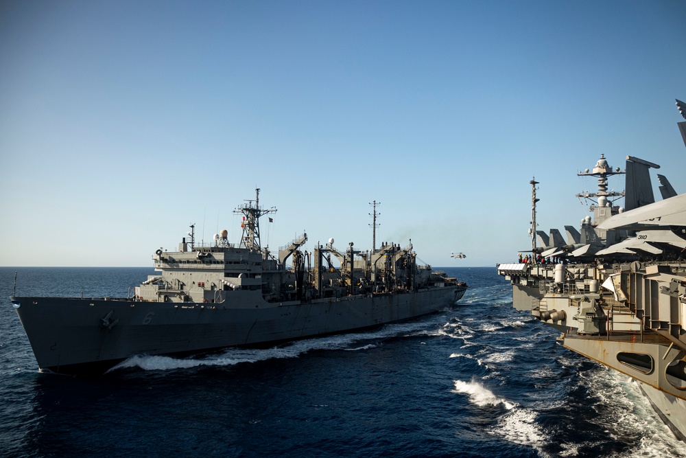 USS Gerald R. Ford (CVN 78) Conducts Replenishment-at-Sea in the Mediterranean Sea
