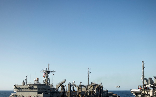 USS Gerald R. Ford (CVN 78) Conducts Replenishment-at-Sea in the Mediterranean Sea