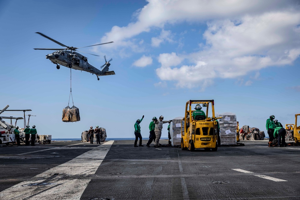 USS Gerald R. Ford (CVN 78) Conducts Replenishment-at-Sea in the Mediterranean Sea