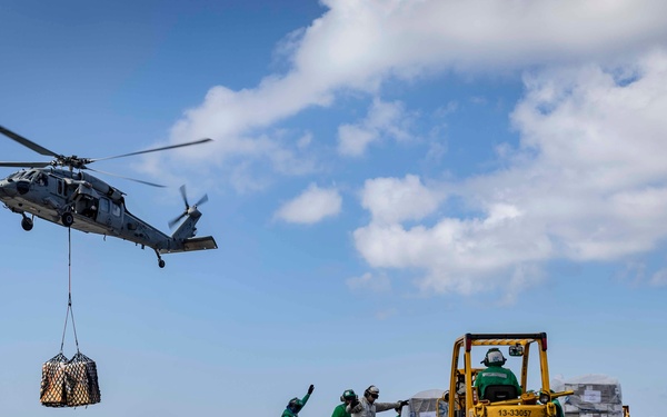 USS Gerald R. Ford (CVN 78) Conducts Replenishment-at-Sea in the Mediterranean Sea