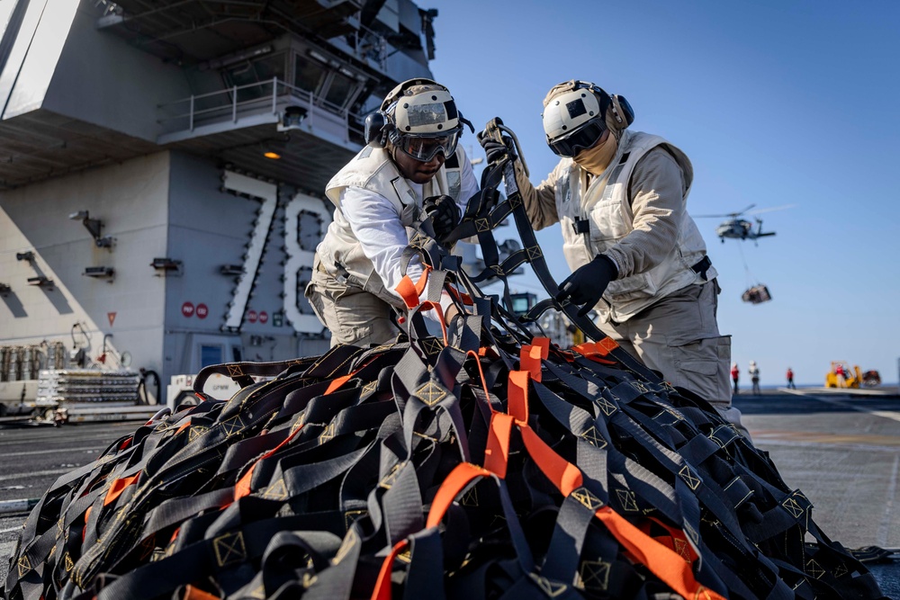 USS Gerald R. Ford (CVN 78) Conducts Replenishment-at-Sea in the Mediterranean Sea