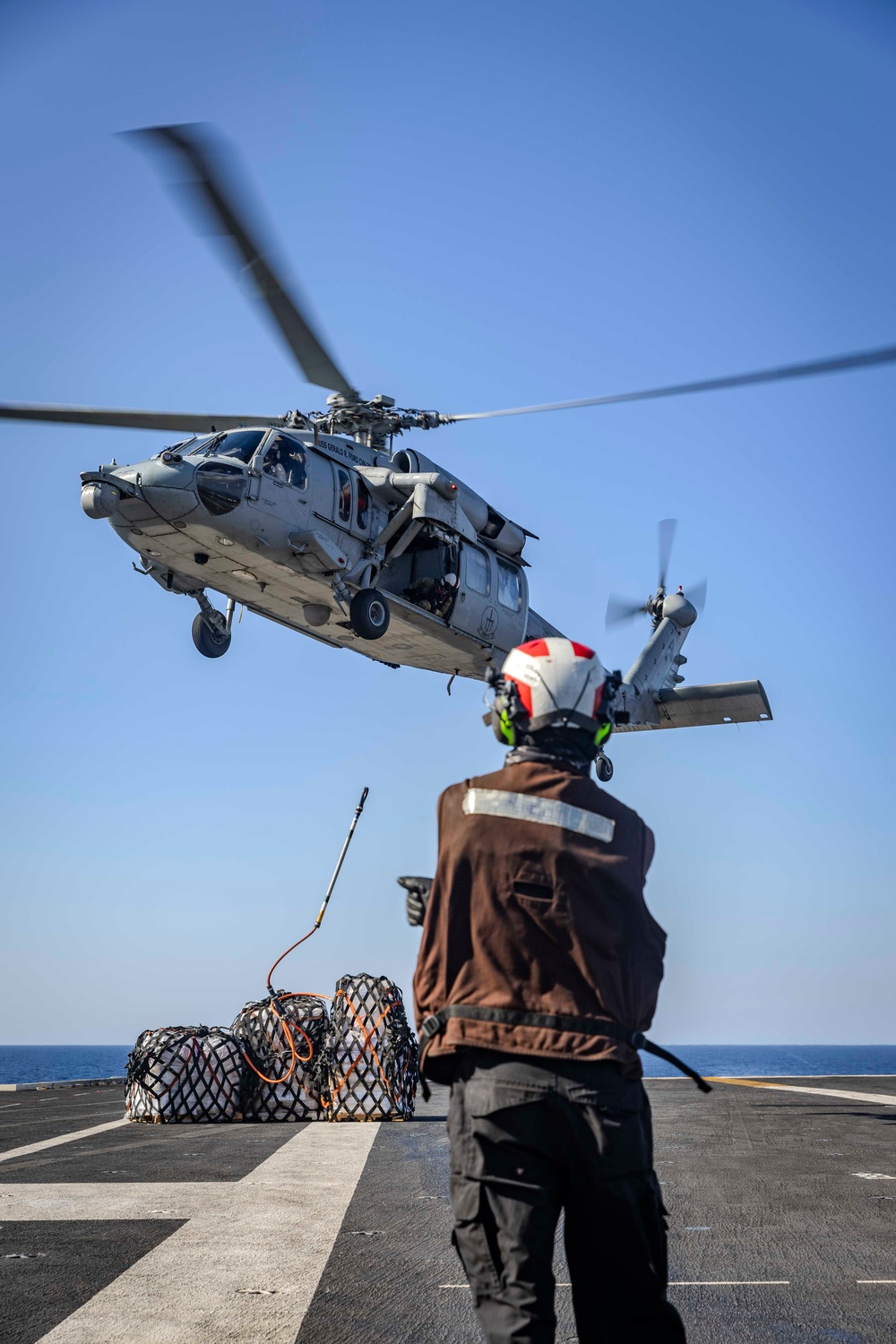 USS Gerald R. Ford (CVN 78) Conducts Replenishment-at-Sea in the Mediterranean Sea