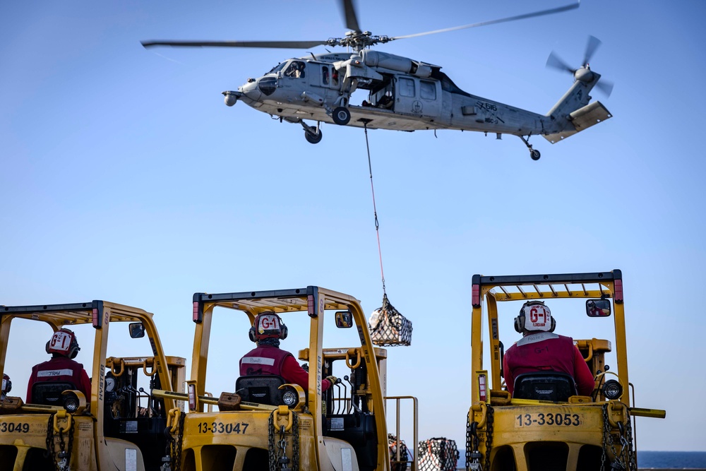 USS Gerald R. Ford (CVN 78) Conducts Replenishment-at-Sea in the Mediterranean Sea