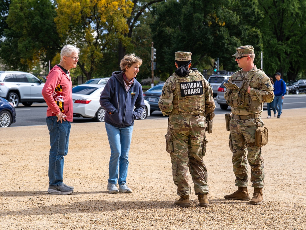 Soldiers provide a presence patrol in the National Mall Soldiers provide a presence patrol in the National Mall