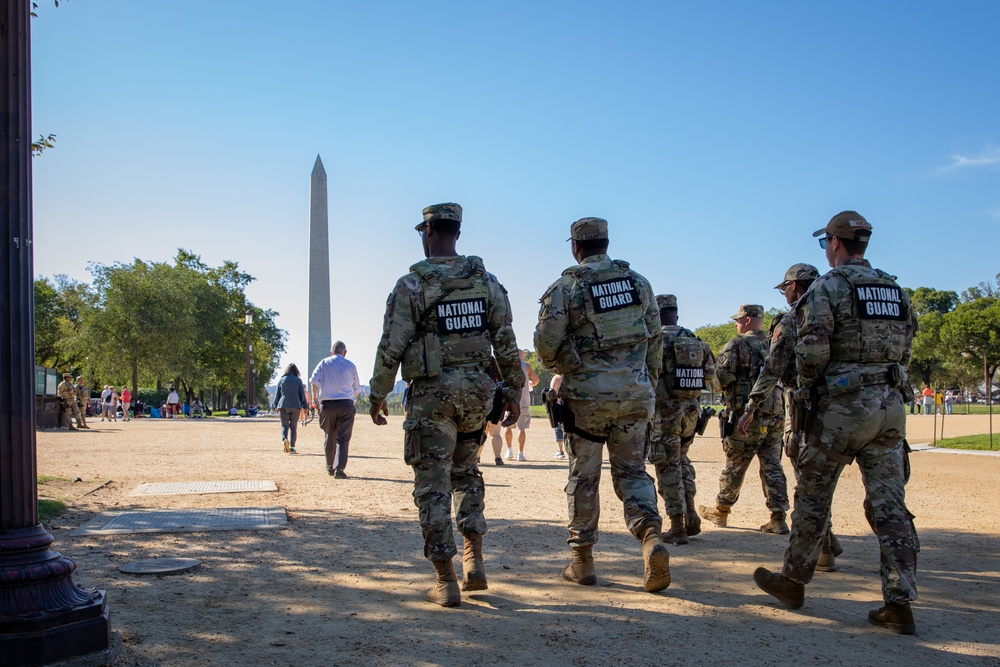 Mississippi Army National Guard Soldiers patrol the National Mall