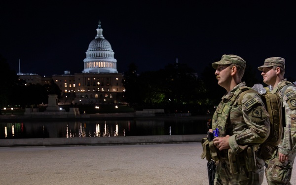 Mississippi Army National Guard Soldiers patrol in front of the Capitol