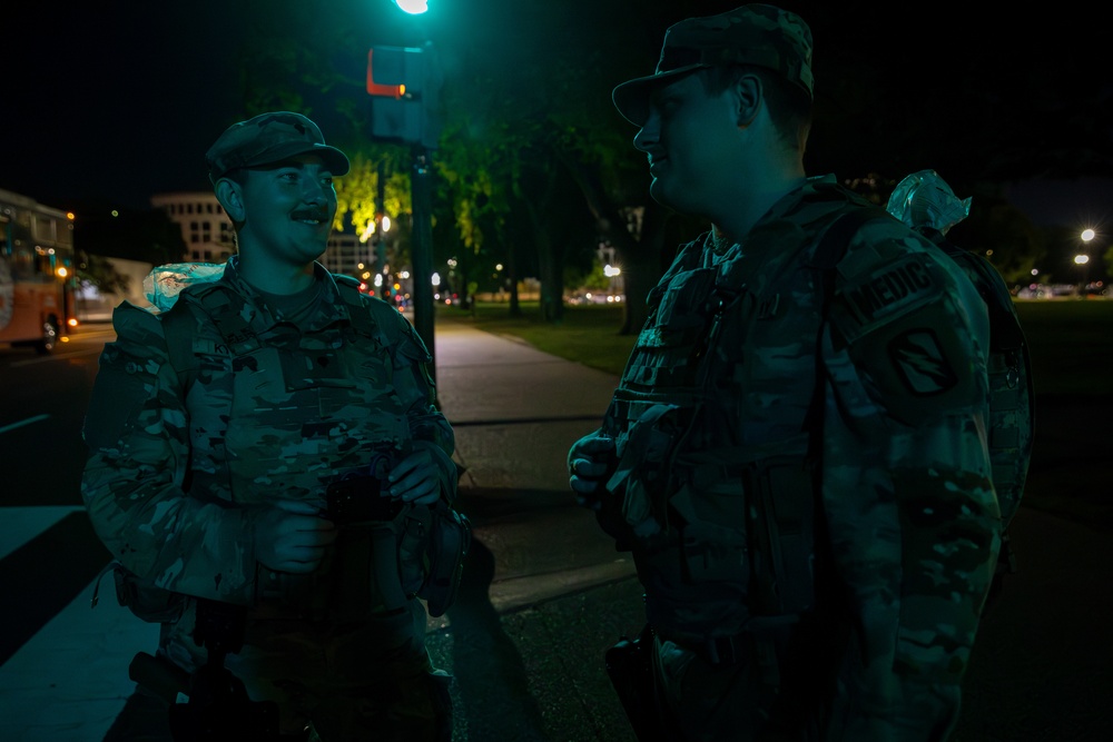 Mississippi Army National Guard Soldiers patrol Washington D.C. at night