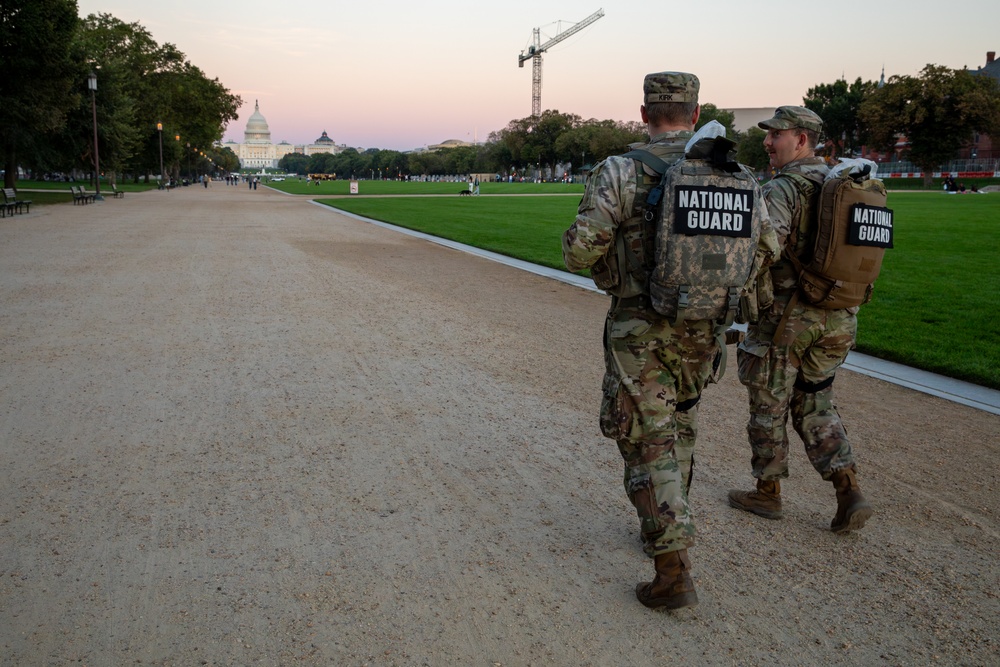 Mississippi Army National Guard Soldiers patrol on the National Mall