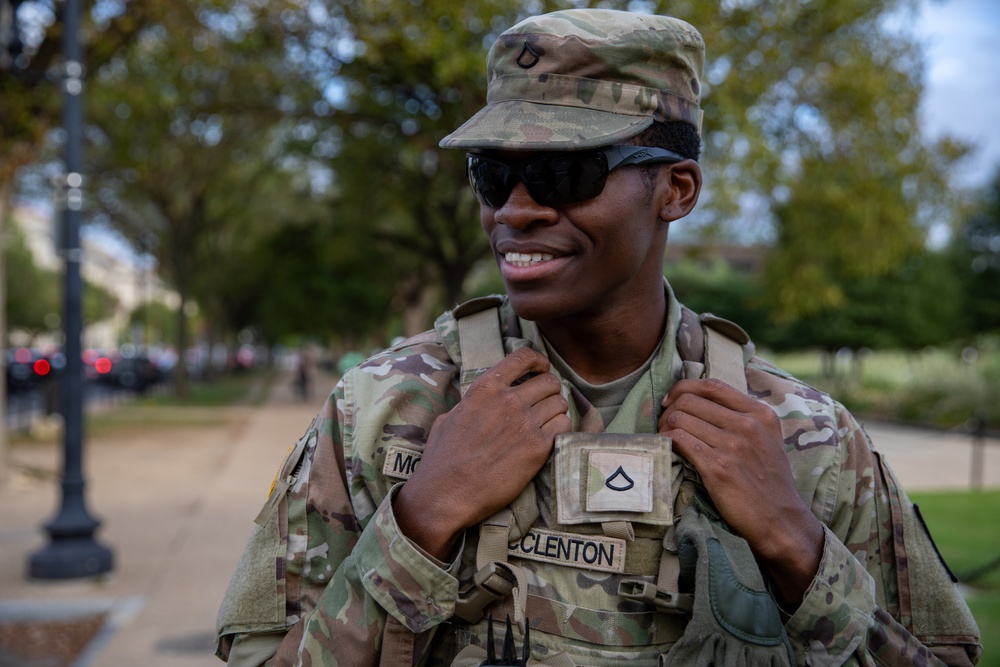 A Mississippi Army National Guard Soldier on patrol on the National Mall