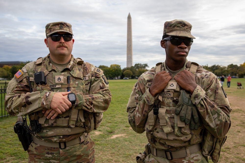 Mississippi Army National Guard Soldiers patrol on the National Mall