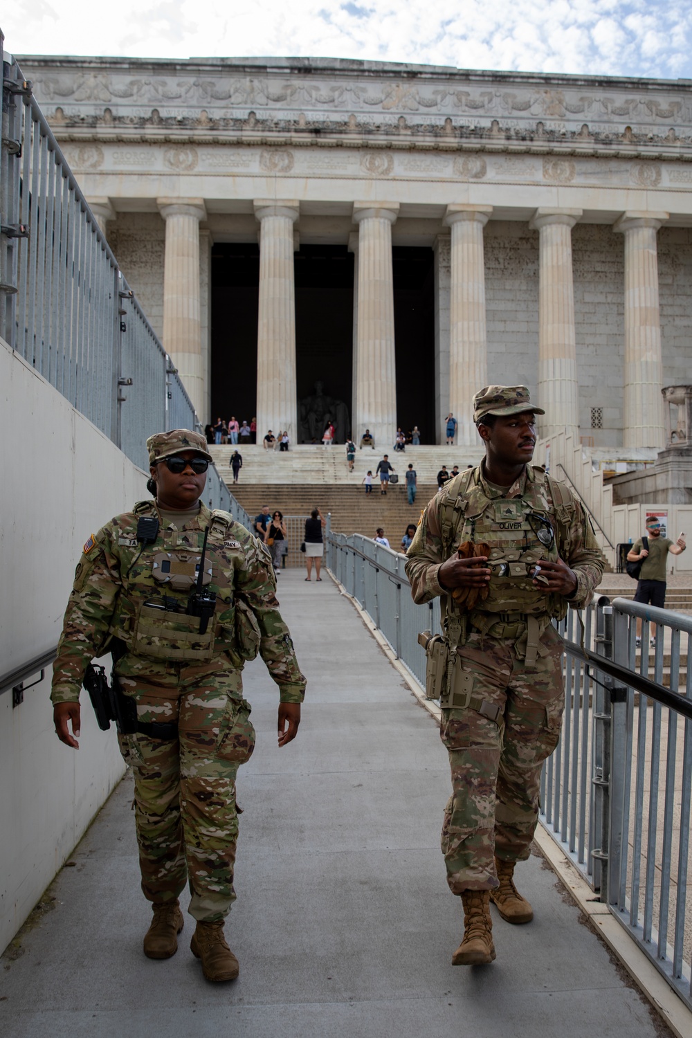 Mississippi Army National Guard Soldiers on patrol at the Lincoln Memorial