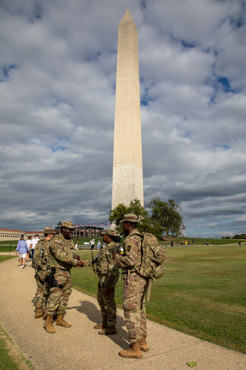Mississippi Army National Guard Soldiers on patrol in front of the Washington Monument
