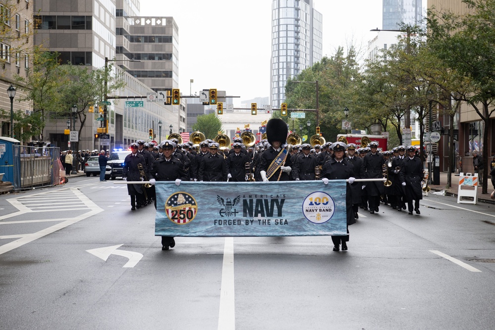 U.S. Navy Band marches in Philadelphia for Navy 250th birthday