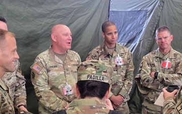 Major Gen. Ray Shields speaks with New York Guardsmen supporting Swedish exercise