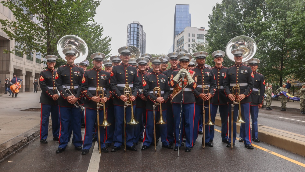 NMC 250 Philadelphia: 2nd Marine Division Band Perform During Navy and Marine Corps 250 parade