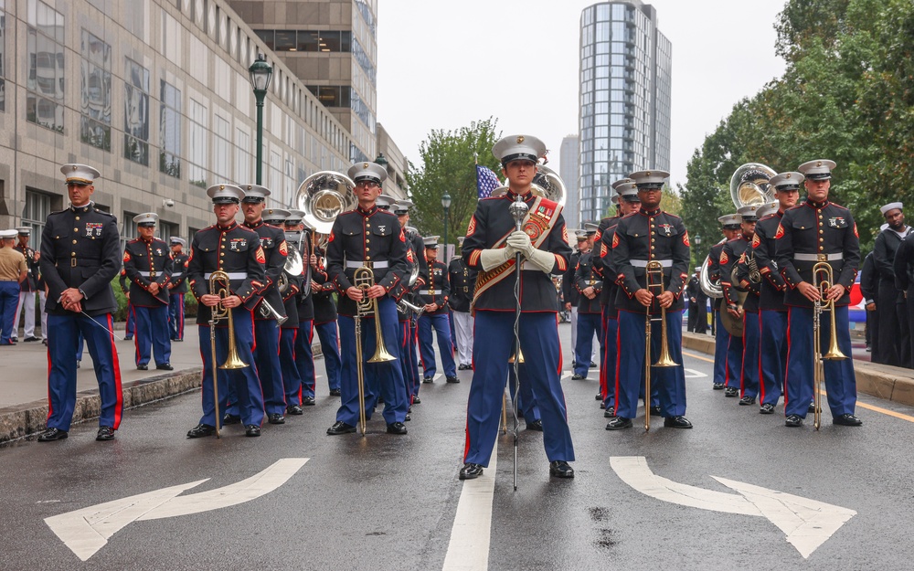 NMC 250 Philadelphia: 2nd Marine Division Band Perform During Navy and Marine Corps 250 parade