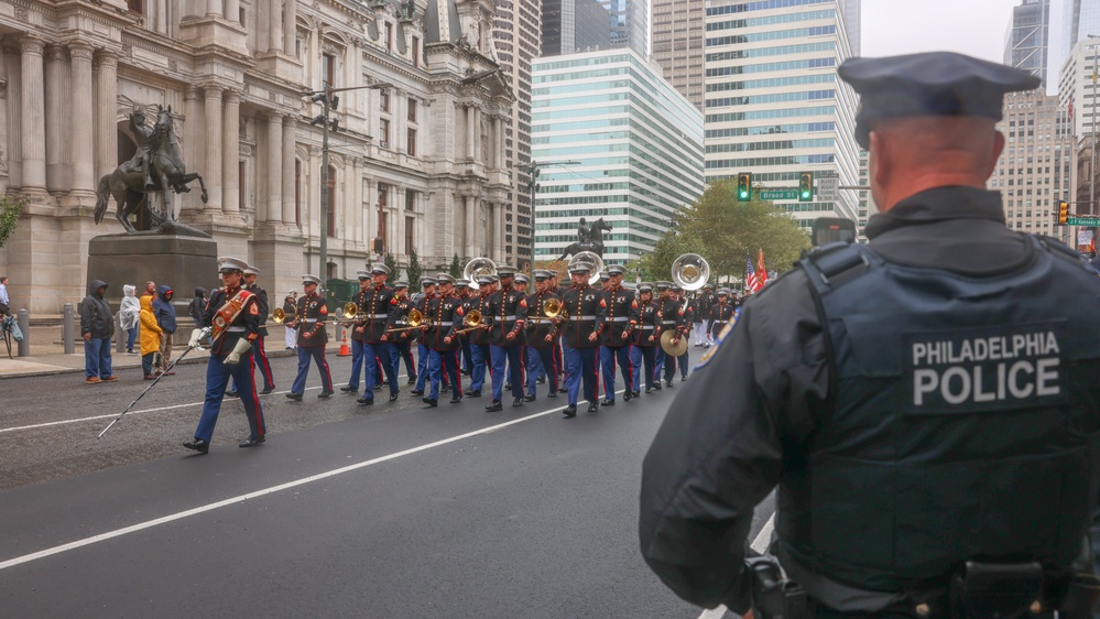NMC 250 Philadelphia: 2nd Marine Division Band Perform During Navy and Marine Corps 250 parade