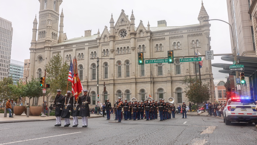 NMC 250 Philadelphia: 2nd Marine Division Band Perform During Navy and Marine Corps 250 parade