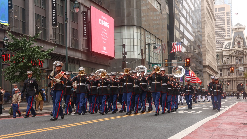 NMC 250 Philadelphia: 2nd Marine Division Band Perform During Navy and Marine Corps 250 parade