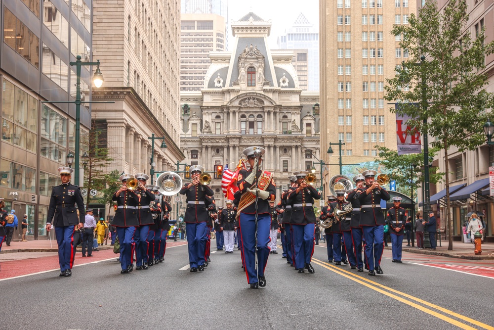 NMC 250 Philadelphia: 2nd Marine Division Band Perform During Navy and Marine Corps 250 parade