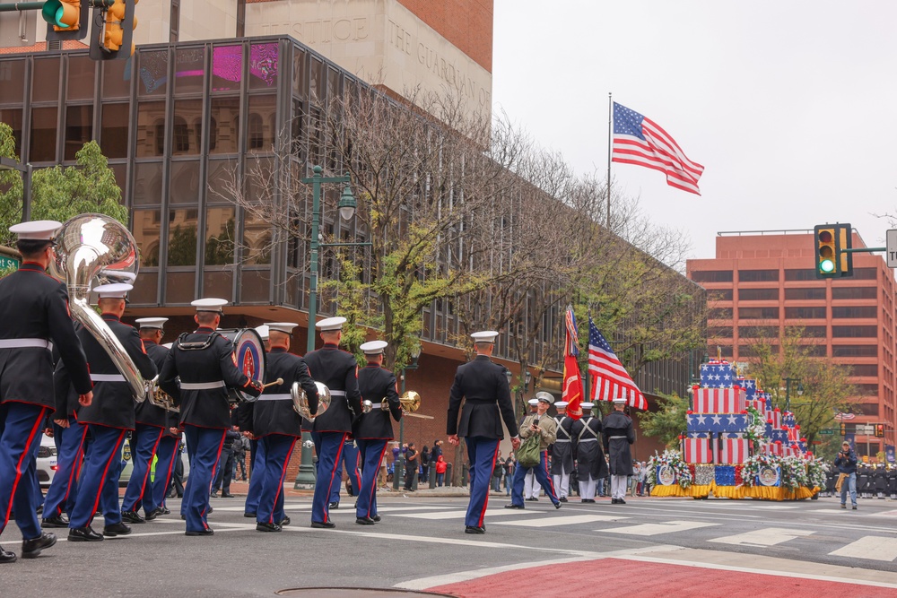 NMC 250 Philadelphia: 2nd Marine Division Band Perform During Navy and Marine Corps 250 parade