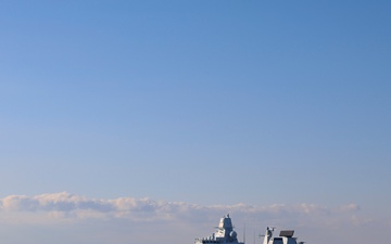 USS Bulkeley (DDG 84) manuvers alongside the Royal Danish Navy Iver Huitfeldt-class frigate Niels Juel (F363)