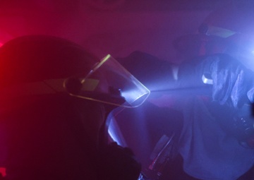 USS Bulkeley (DDG 84) Sailors respond to a simulated class bravo fire during a damage control drill