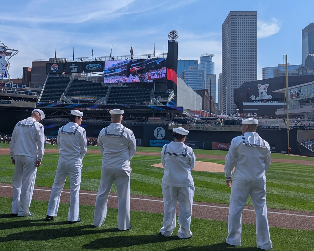 Sailors are recognized during the Minnesota Twins Armed Forces Appreciation Day