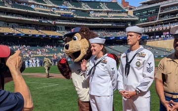 Sailors are recognized during the Minnesota Twins Armed Forces Appreciation Day