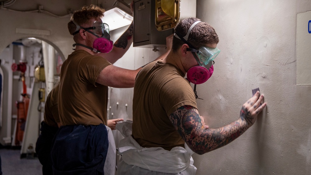 George Washington Sailors Conduct Paint Preparation