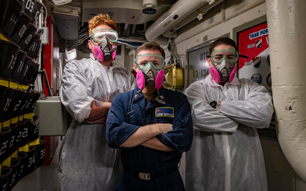 George Washington Sailors Conduct Paint Preparation