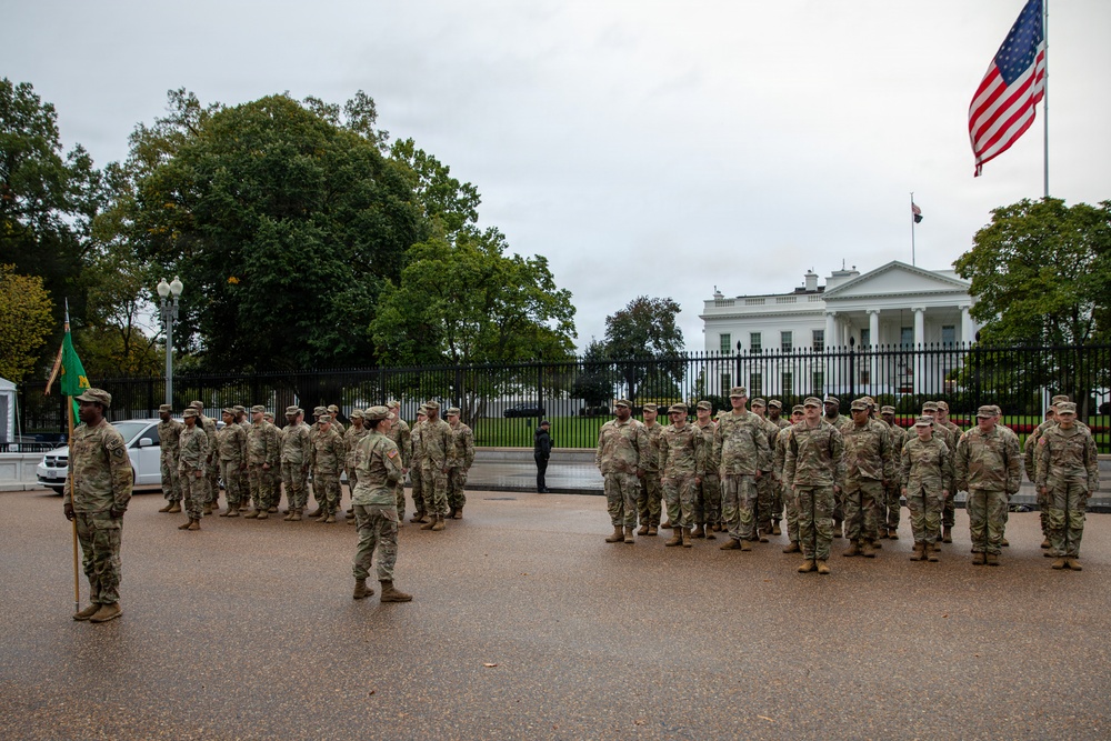 Mississippi National Guardsman gives a speech after getting promoted in front of the White House