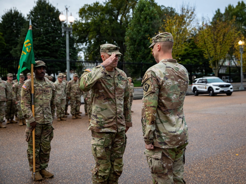 Mississippi National Guardsmen conduct a promotion ceremony in front of the White House