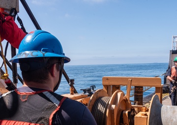 U.S. Coast Guard Buoy Tender George Cobb completes buoy swap operation off the coast of San Pedro, California.