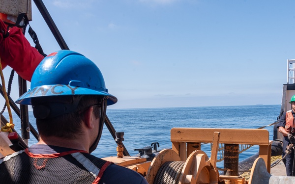 U.S. Coast Guard Buoy Tender George Cobb completes buoy swap operation off the coast of San Pedro, California.