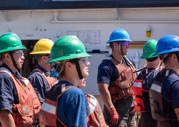U.S. Coast Guard Buoy Tender George Cobb completes buoy swap operation off the coast of San Pedro, California.