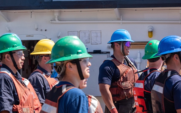 U.S. Coast Guard Buoy Tender George Cobb completes buoy swap operation off the coast of San Pedro, California.