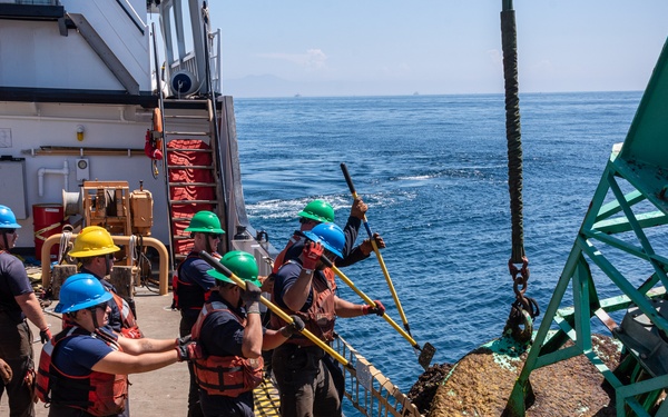 U.S. Coast Guard Buoy Tender George Cobb completes buoy swap operation off the coast of San Pedro, California.
