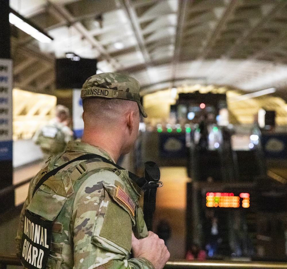 National Guard soldier patrol Farragut Station