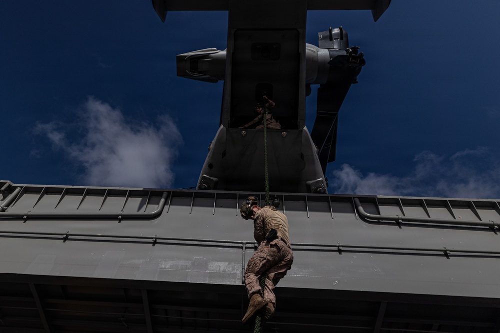 22nd MEU(SOC) | BLT Fast Rope Sustainment Training on USS Iwo Jima